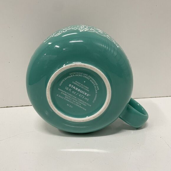 Starbucks 2022 Woodland Etched Ceramic Coffee Soup Mug Ice Cream 16oz Teal - Picture 4 of 4